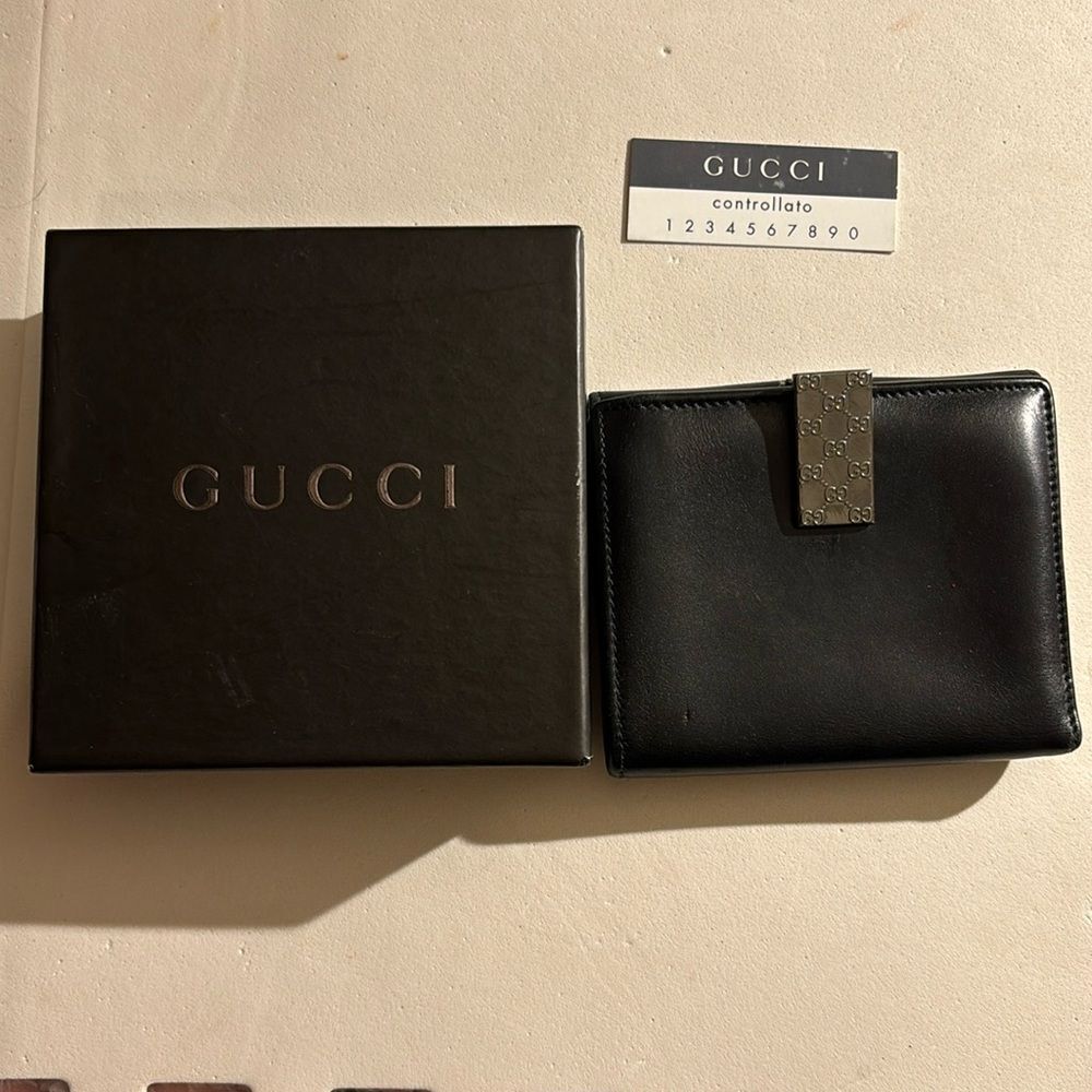 Gucci Vintage Guccissima Gg Leather Silver Buckled Wallet Bifold Black Italy